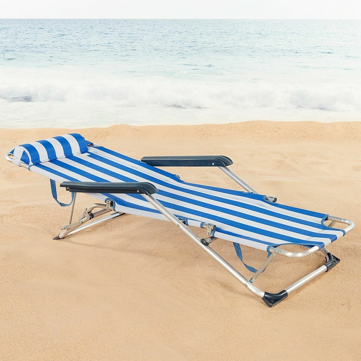 Reclining lounder Aktive textilene Aluminium Blue White 153 x 47 x 33 cm