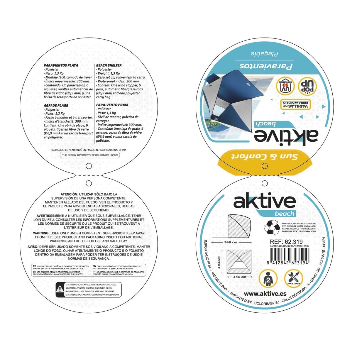 Beach Windscreen Aktive 145 x 103 x 148 cm UV50