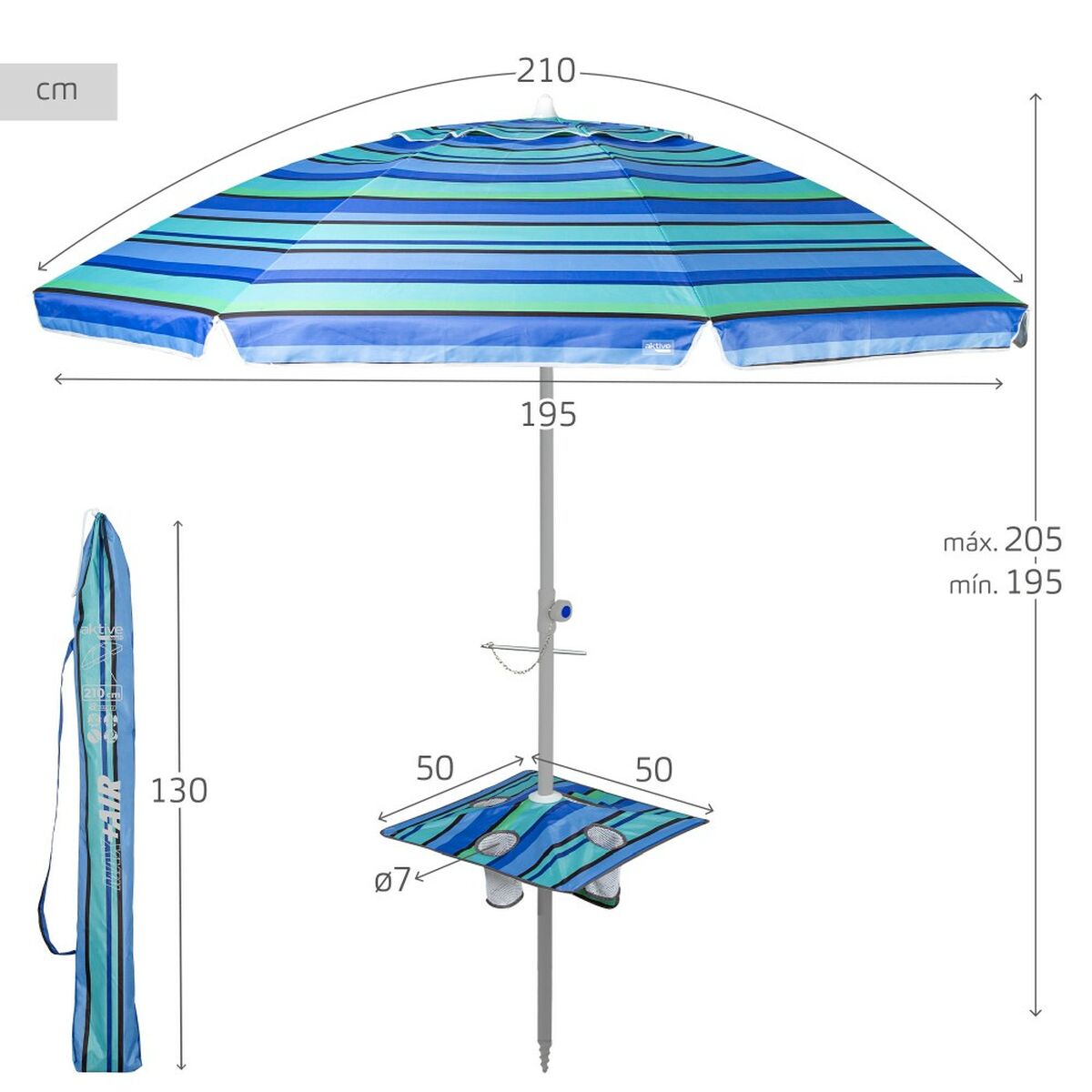 Sunshade Aktive Steel Oxford fabric 210 x 205 x 210 cm