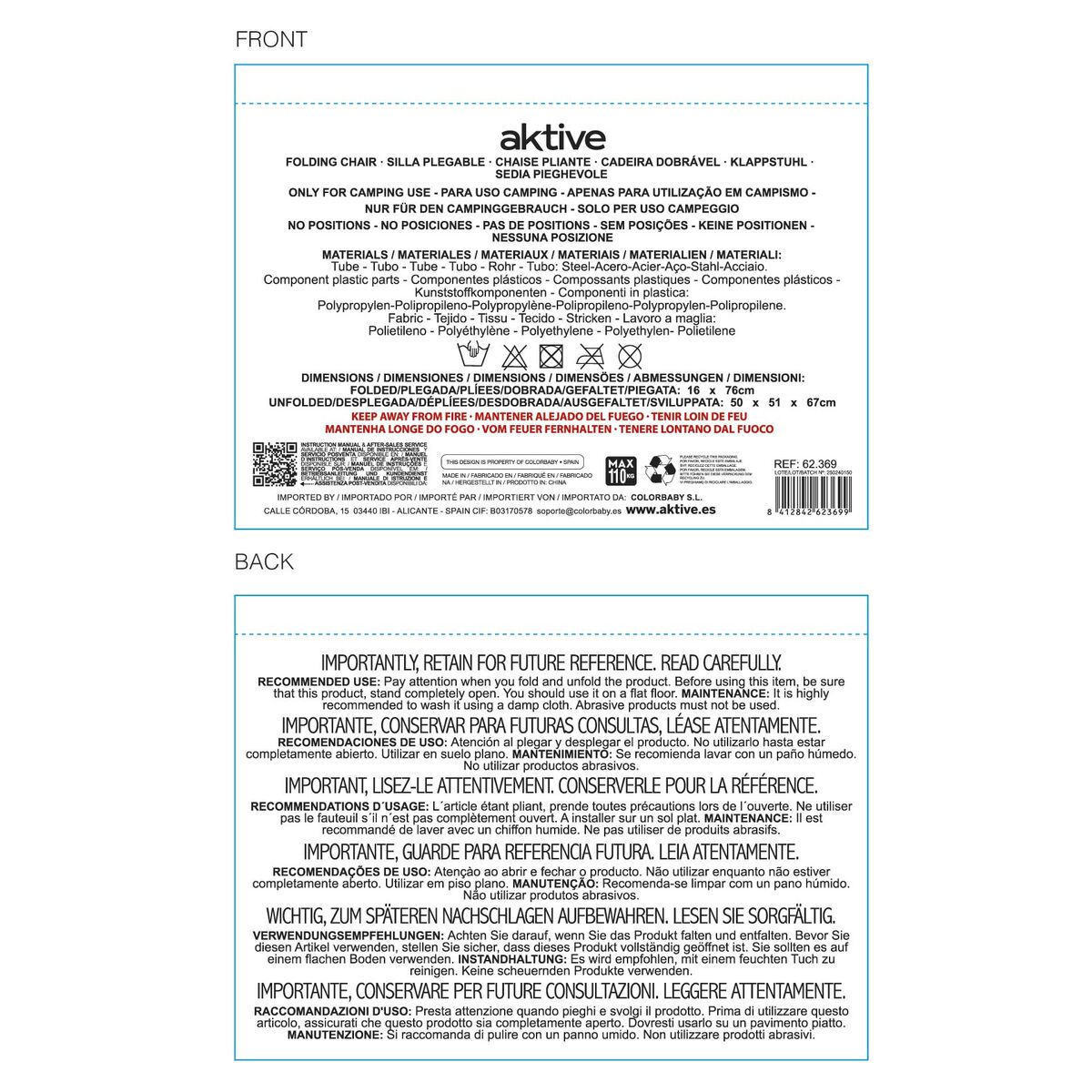 Folding Chair Aktive Orange 50 x 67 x 51 cm