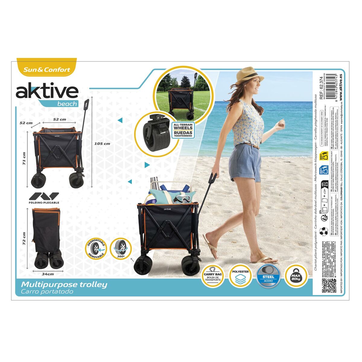 Multi-purpose Cart Aktive Polyester PVC Steel 52 x 105 x 52 cm