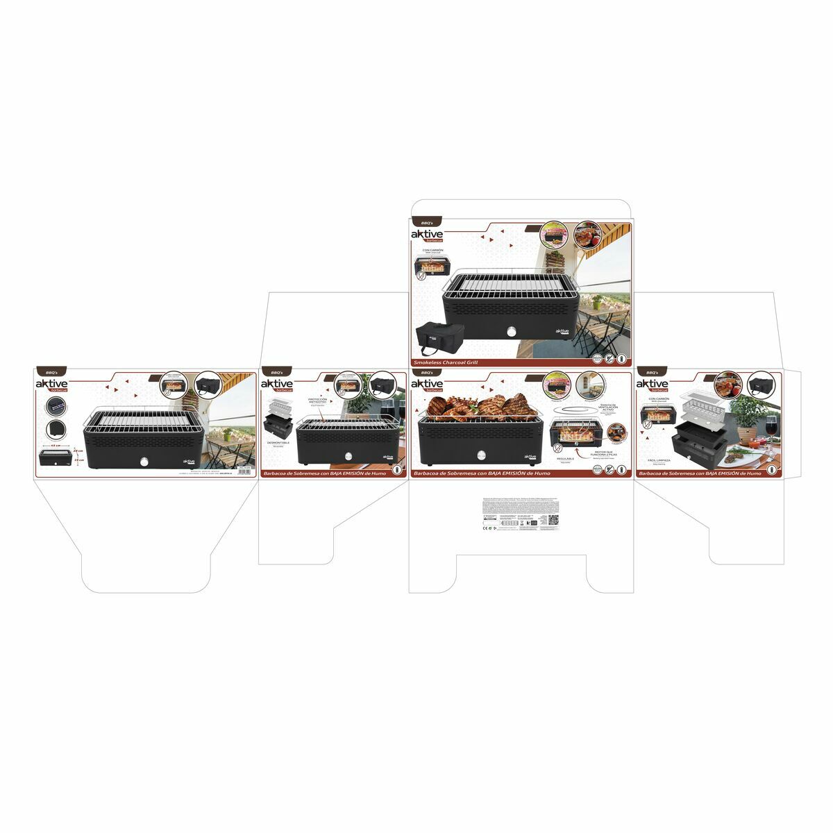 Portable Smokeless Charcoal Barbecue Aktive 45 x 19 x 28 cm