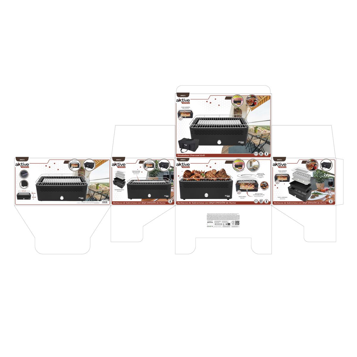 Portable Smokeless Charcoal Barbecue Aktive Stainless steel Iron 45 x 19 x 28 cm