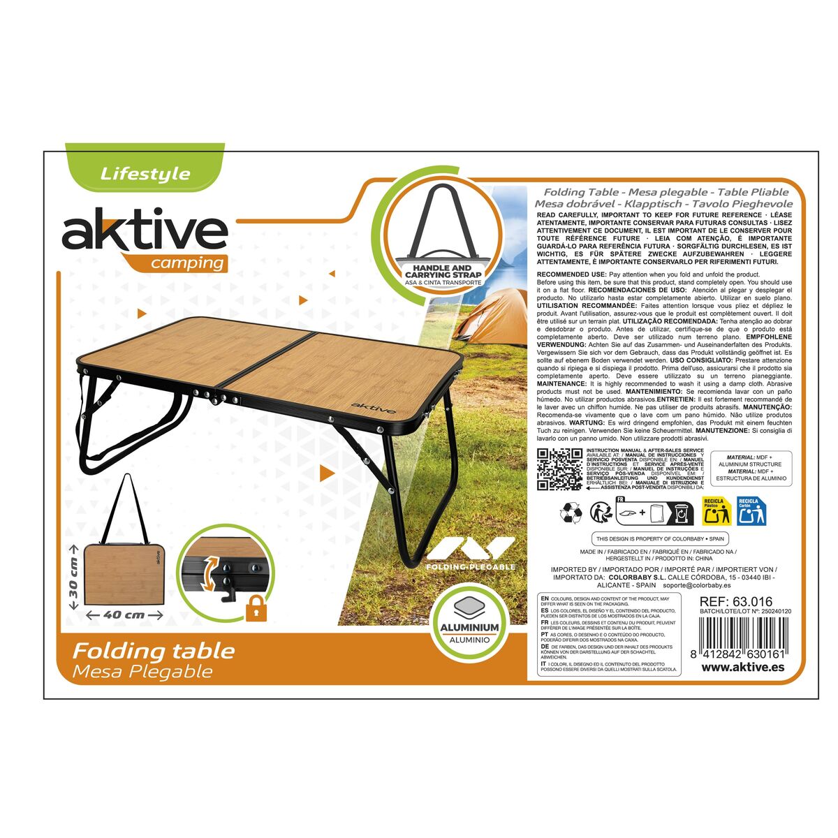 Folding Table Aktive Black 60 x 25 x 40 cm