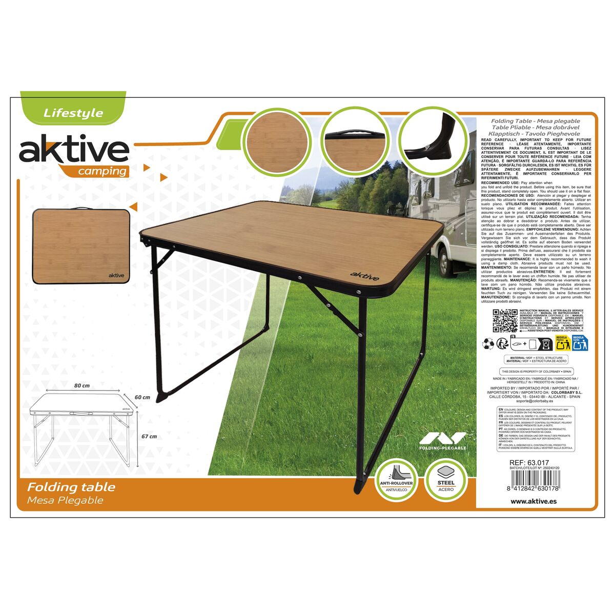 Folding Table Aktive Camping Bamboo 80 x 67 x 60 cm