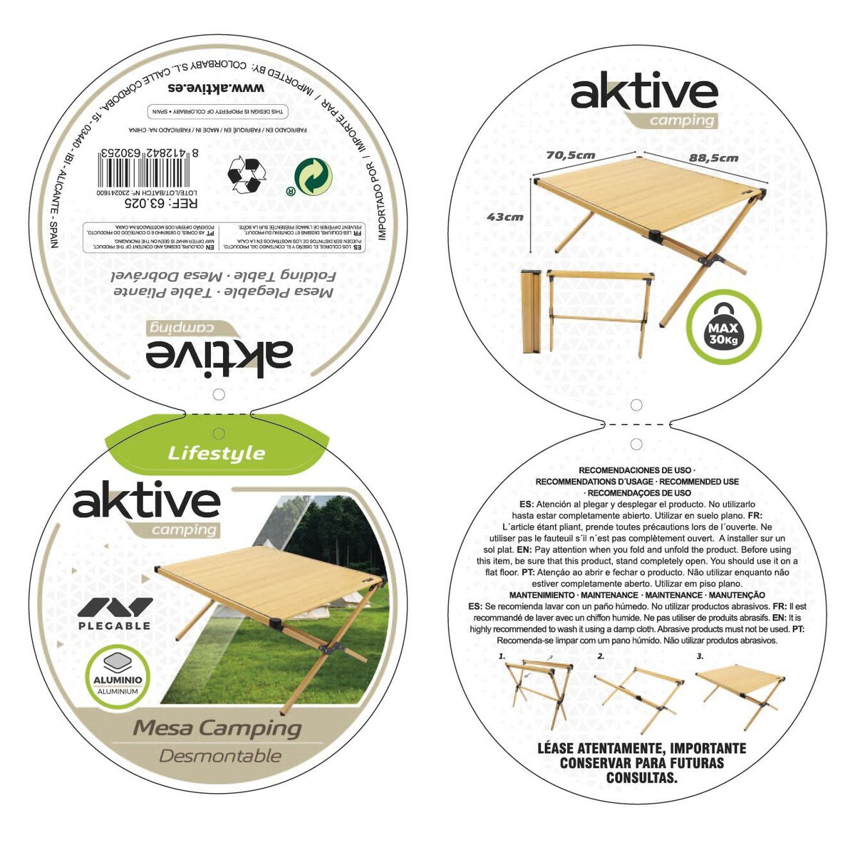 Folding Table Aktive Glamping Sabana Aluminium Soil 88,5 x 43 x 70,5 cm
