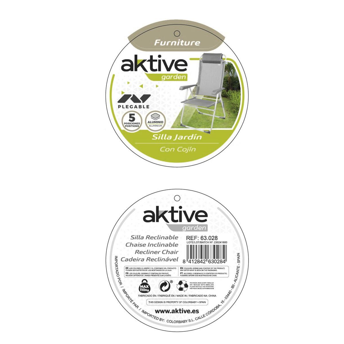 Folding Chair Aktive Reclining Grey 44 x 55 x 101 cm