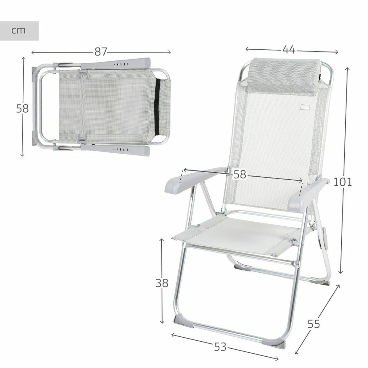 Folding Chair Aktive Reclining Grey 44 x 55 x 101 cm