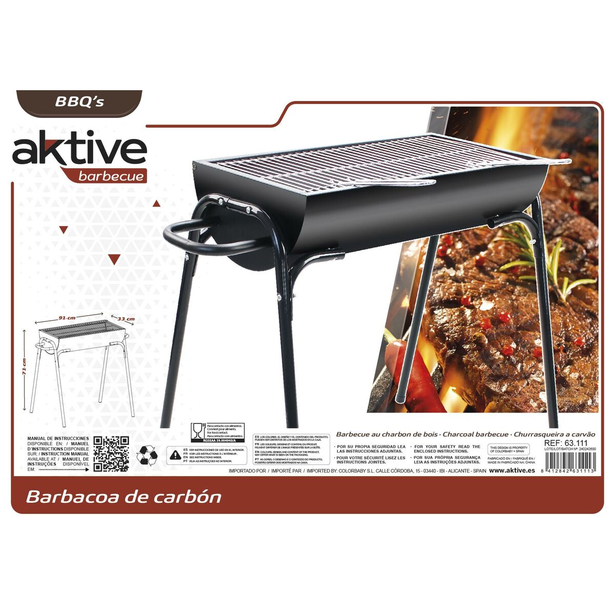 Charcoal Barbecue with Stand Aktive 91 x 33 x 71 cm