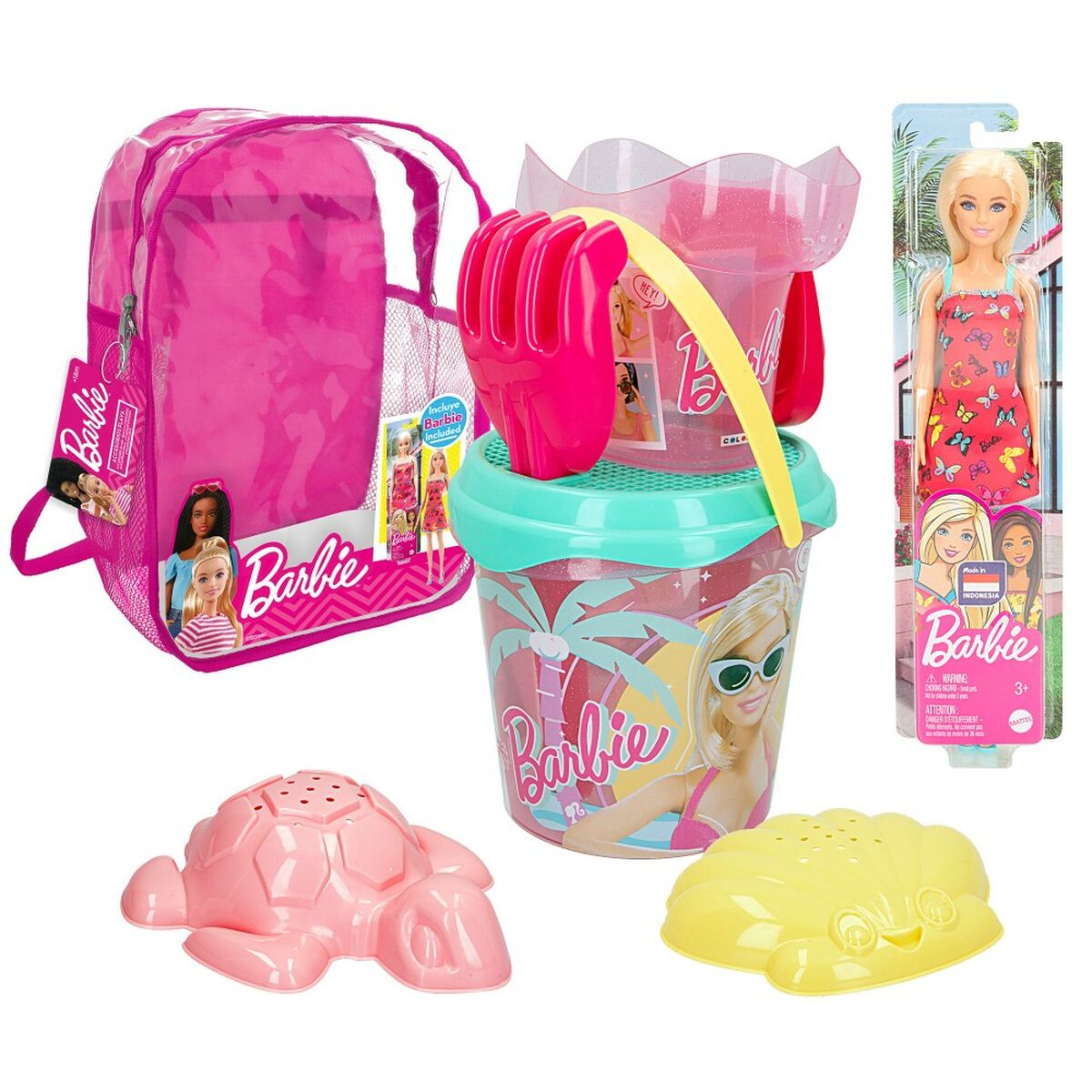 Beach toys set Barbie 8 Pieces Ø 18 cm Beach toys set Barbie 8 Pieces Ø 18 cm