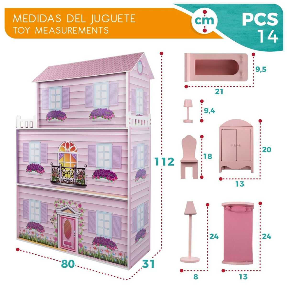 Doll’s House Play & Learn 14 Pieces 80 x 112 x 31 cm