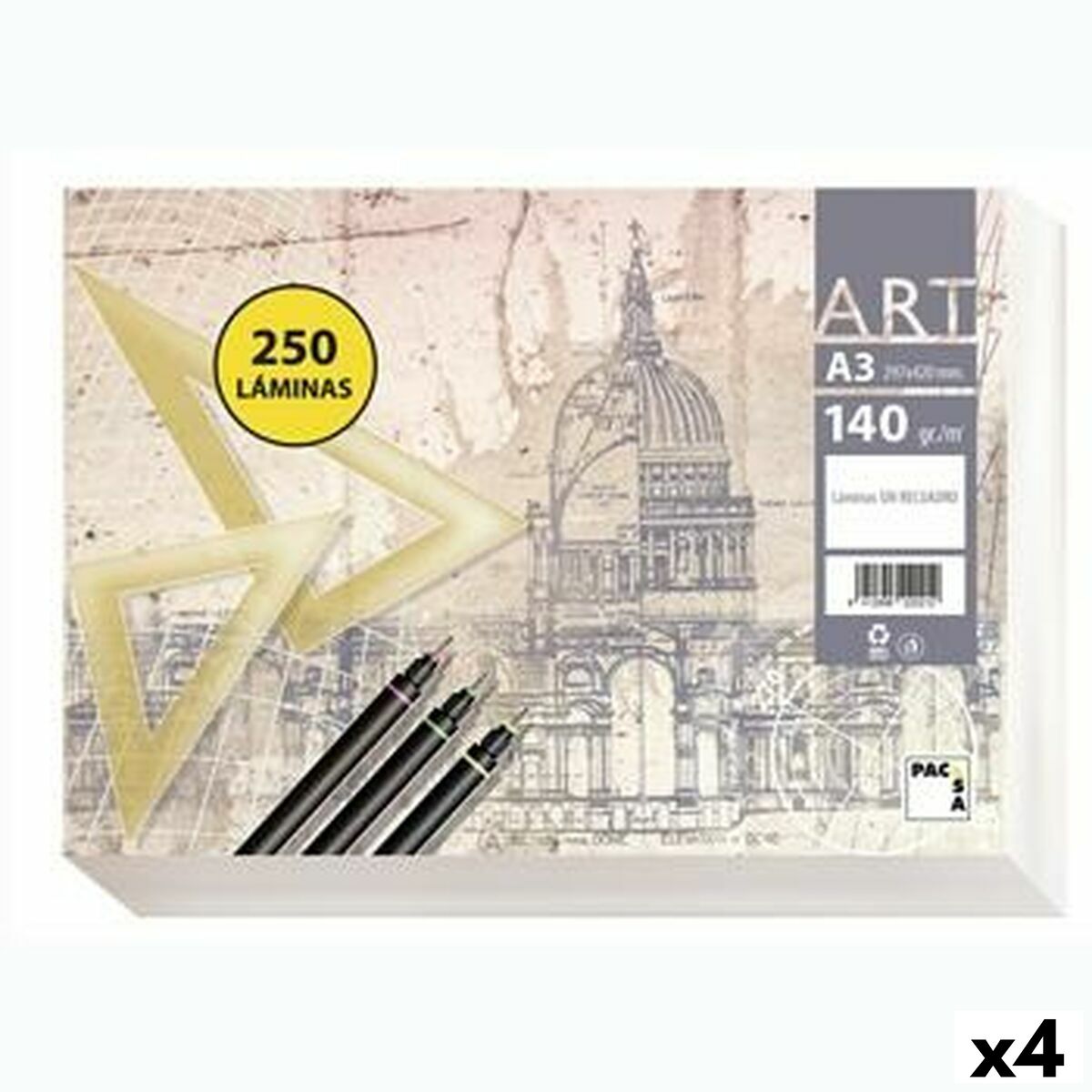 Drawing paper Pacsa ART White A3 250 Sheets (4 Units) Drawing paper Pacsa ART White A3 250 Sheets (4 Units)