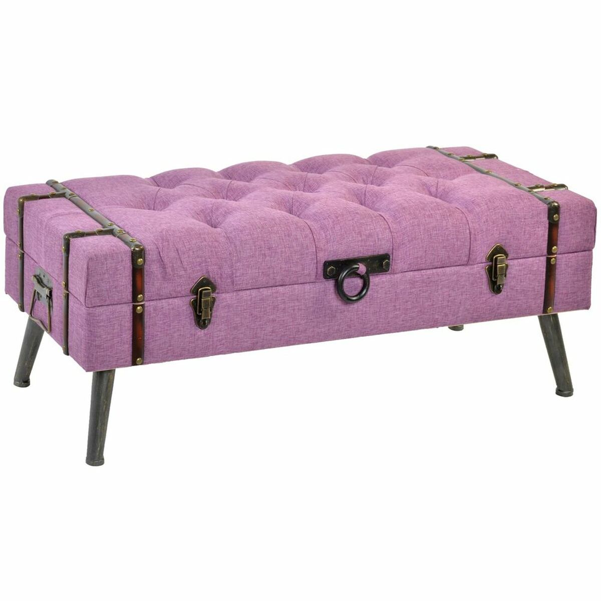 Bench DKD Home Decor Metal Polyester Fuchsia MDF Wood (102 x 42 x 40,5 cm) Bench DKD Home Decor Metal Polyester Fuchsia MDF Wood (102 x 42 x 40,5 cm)