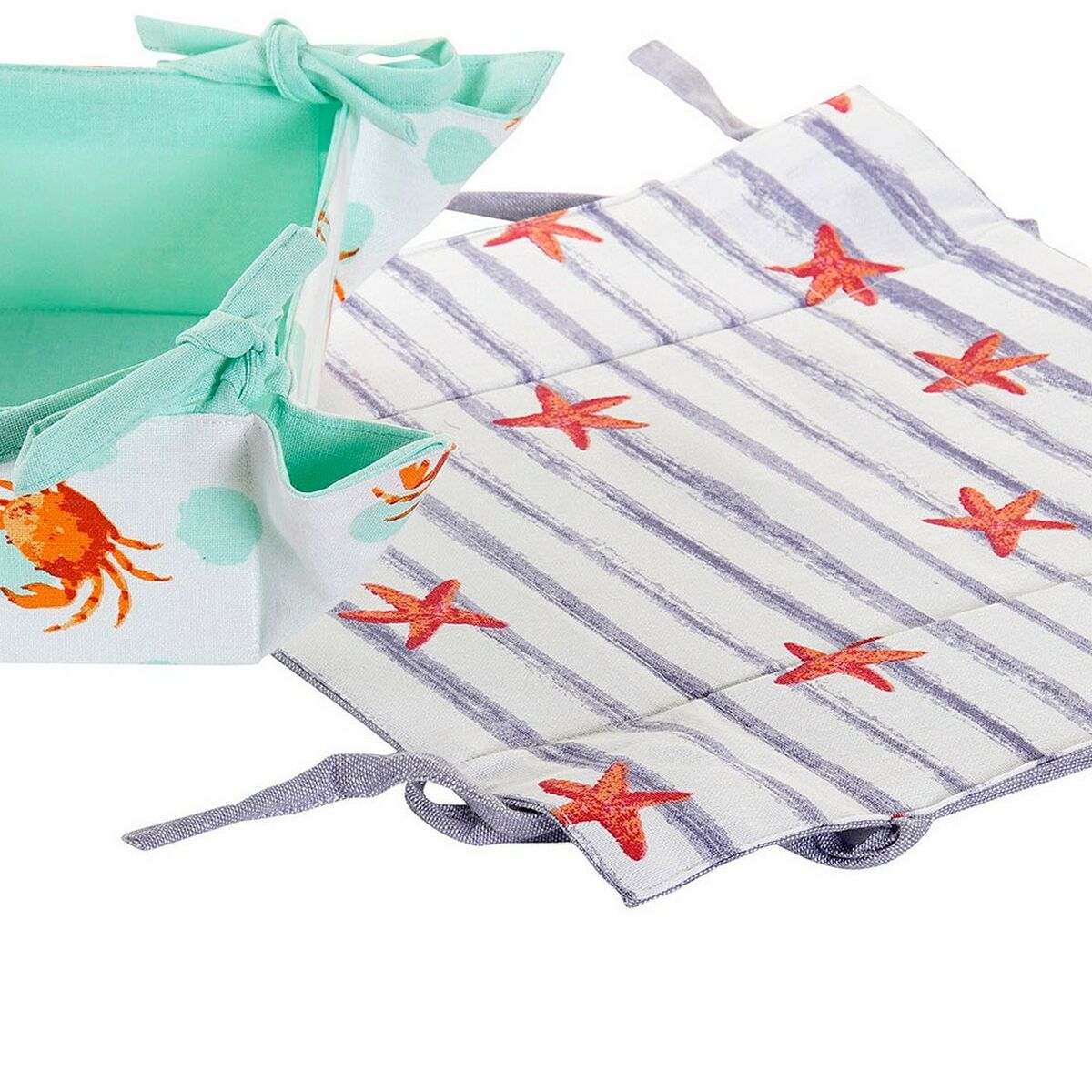 Basket DKD Home Decor Summer Blue Green Cotton (2 pcs)