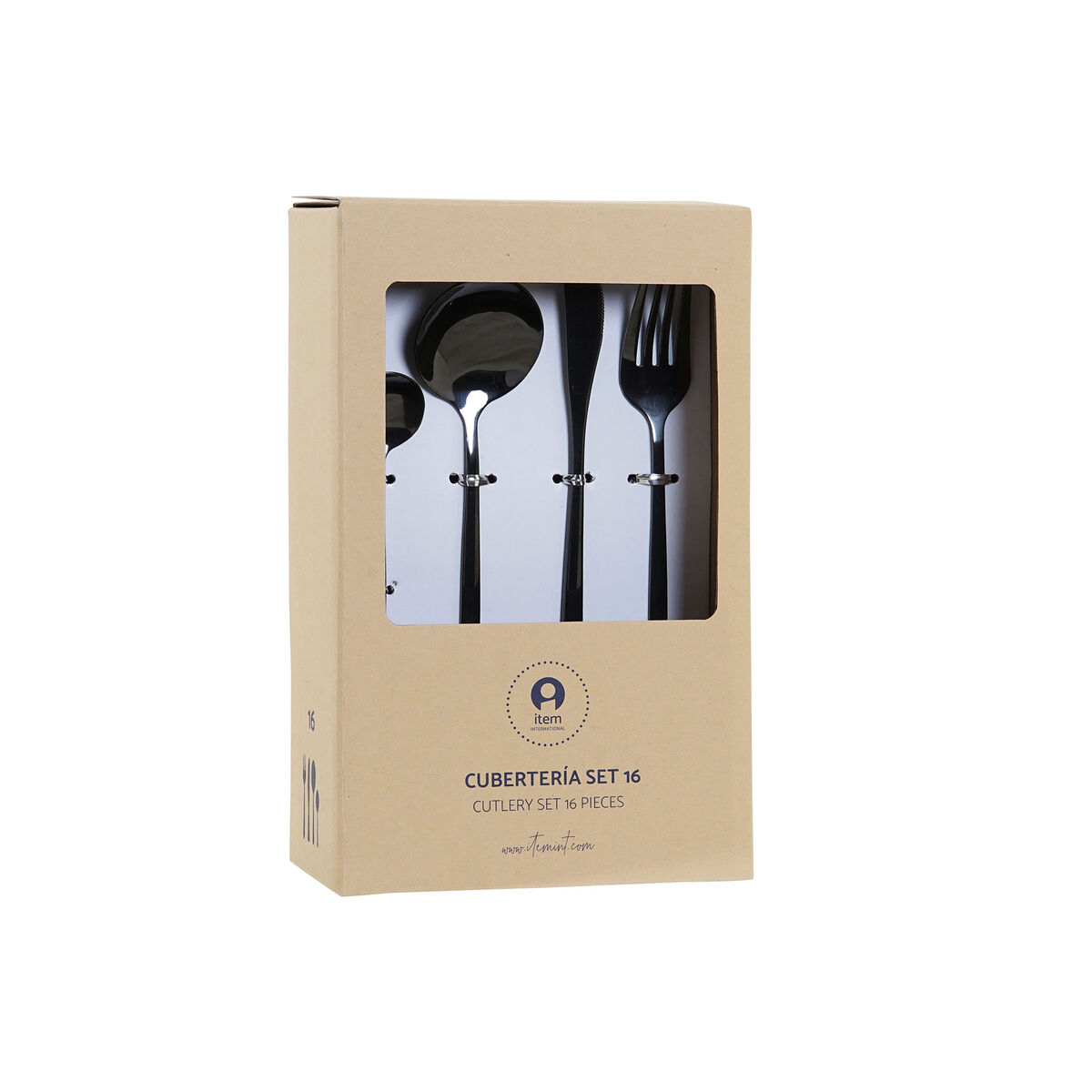 Cutlery set DKD Home Decor Black Stainless steel (16 Pieces)