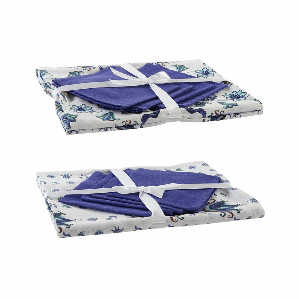 Tablecloth and napkins DKD Home Decor Blue White 150 x 150 x 0,5 cm (2 Units) Tablecloth and napkins DKD Home Decor Blue White 150 x 150 x 0,5 cm (2 Units)