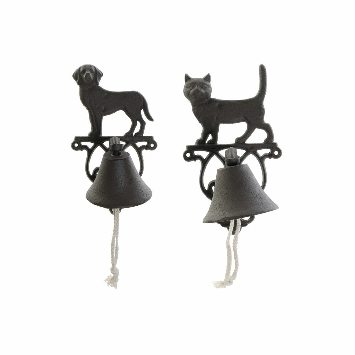 Decorative cooker hood DKD Home Decor Brown Dark brown Rope Iron Cat Dog 14 x 15 x 24 cm (2 Units)