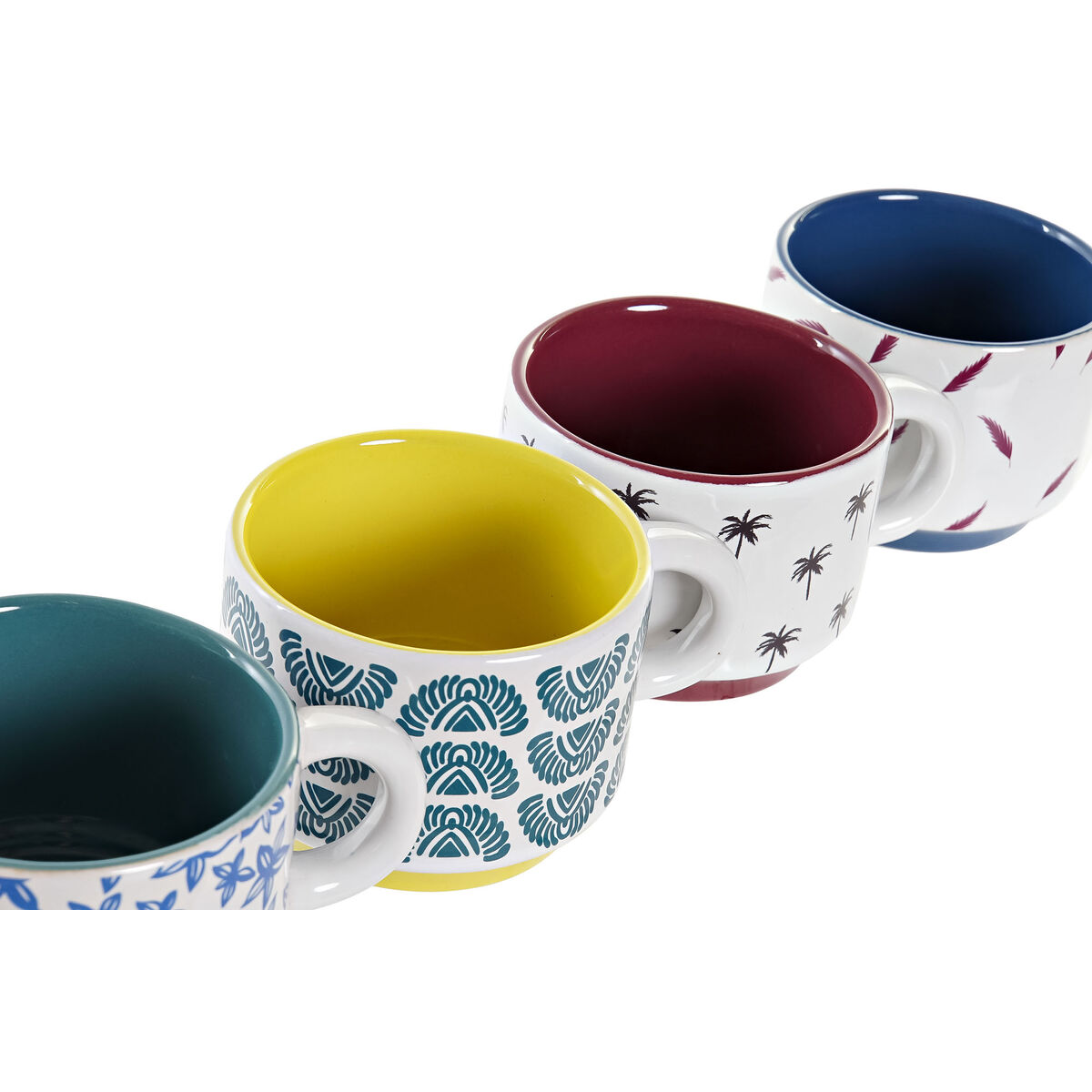 Piece Coffee Cup Set DKD Home Decor Yellow Blue Multicolour Turquoise Maroon Metal Stoneware 150 ml