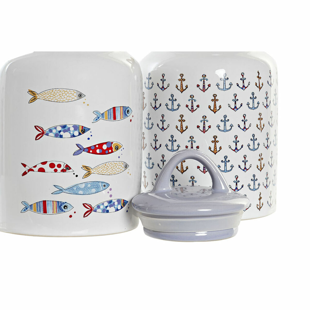 Tin DKD Home Decor White Multicolour Stoneware Mediterranean (2 Units)