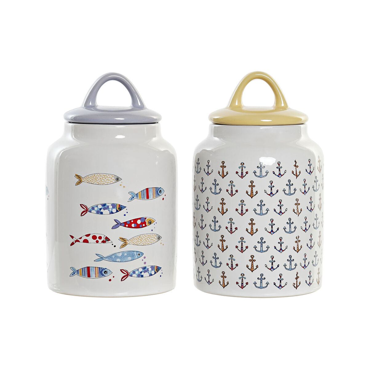 Tin DKD Home Decor White Multicolour Stoneware Mediterranean (2 Units)