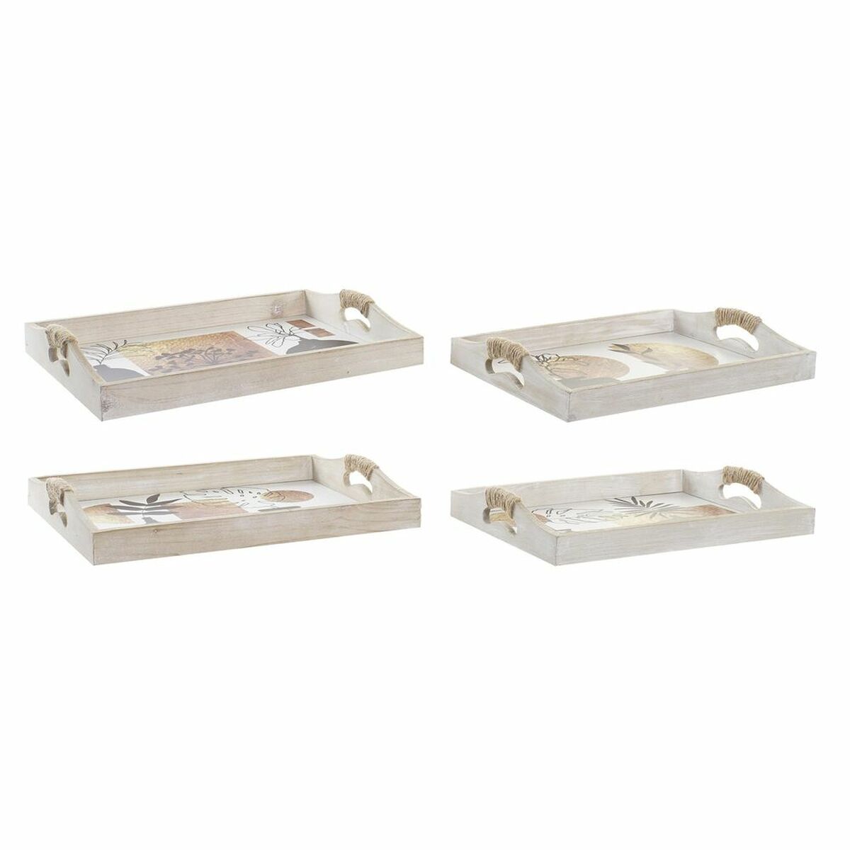 Set of trays DKD Home Decor White Black Golden MDF Wood 40 x 30 x 6 cm (2 Units)