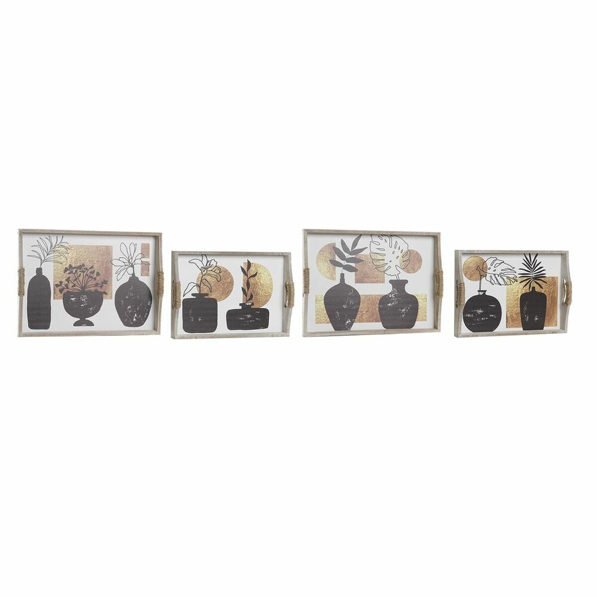 Set of trays DKD Home Decor White Black Golden MDF Wood 40 x 30 x 6 cm (2 Units)