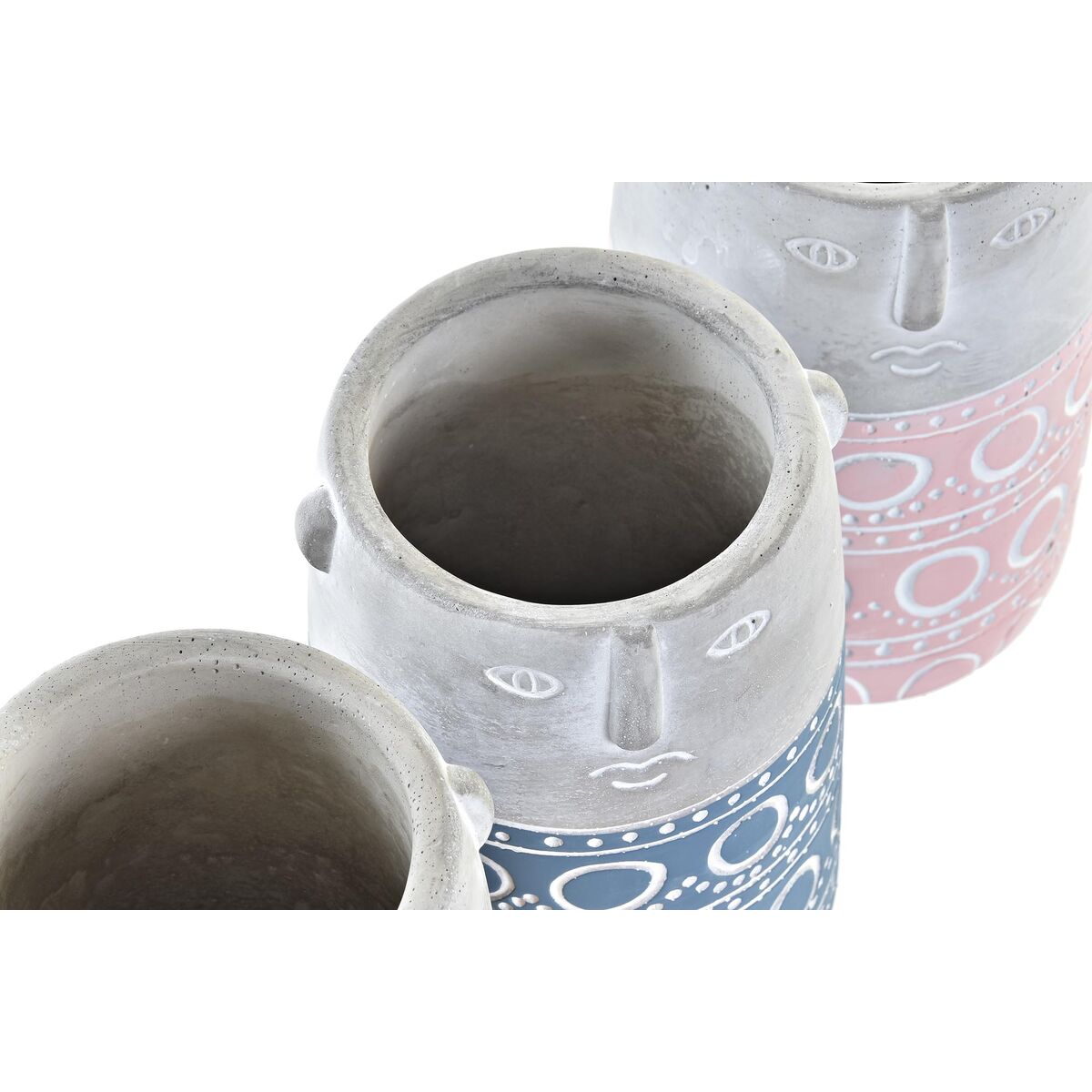 Planter DKD Home Decor Face Blue Pink Cement Green Yellow (12 x 12 x 18 cm) (4 Units)