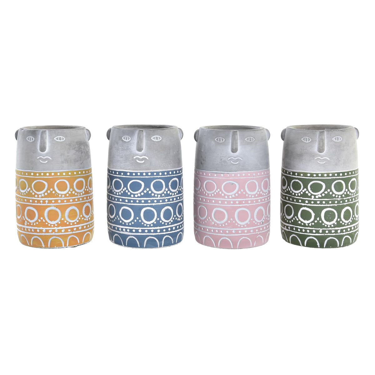 Planter DKD Home Decor Face Blue Pink Cement Green Yellow (12 x 12 x 18 cm) (4 Units)