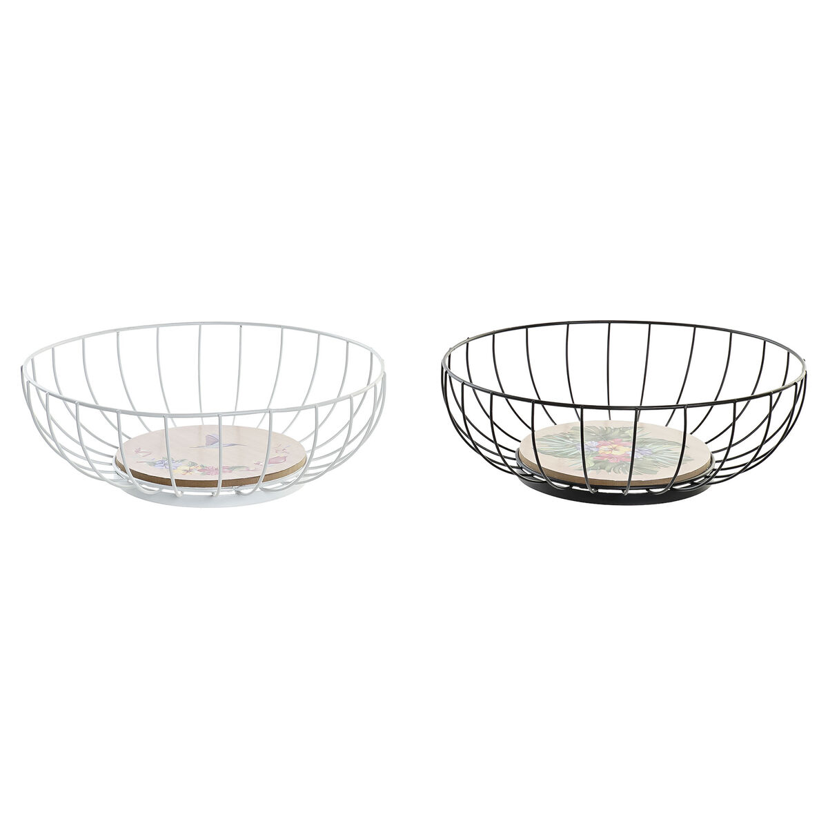 Fruit Bowl DKD Home Decor Multicolour Metal MDF Wood 28 x 28 x 11 cm (2 Units)