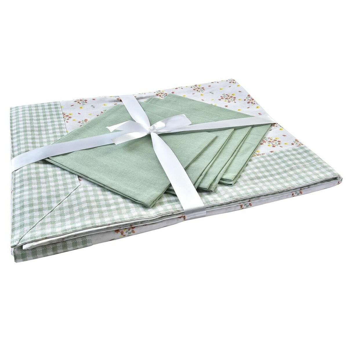 Table linen set DKD Home Decor Flowers Green 150 x 150 x 0,5 cm Table linen set DKD Home Decor Flowers Green 150 x 150 x 0,5 cm
