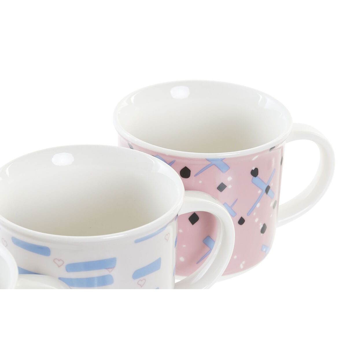 Mug DKD Home Decor Black Blue Pink White Stoneware (310 ml) (4 Units)