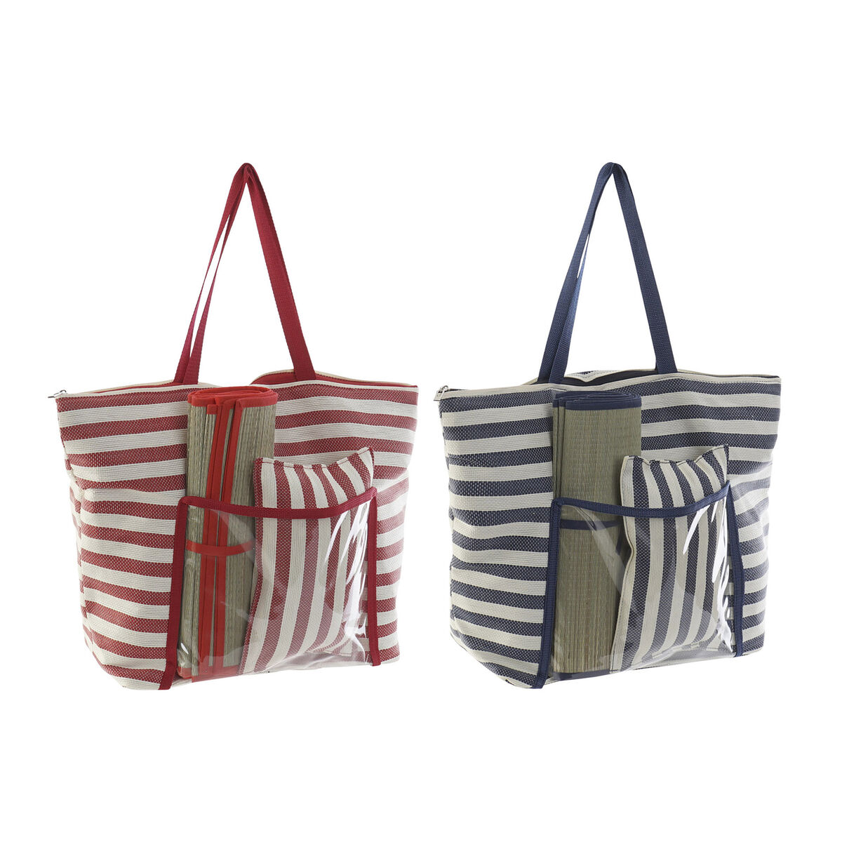 Beach Bag DKD Home Decor 55 x 17 x 35 cm Canvas Red Blue PVC (2 Units) Beach Bag DKD Home Decor 55 x 17 x 35 cm Canvas Red Blue PVC (2 Units)