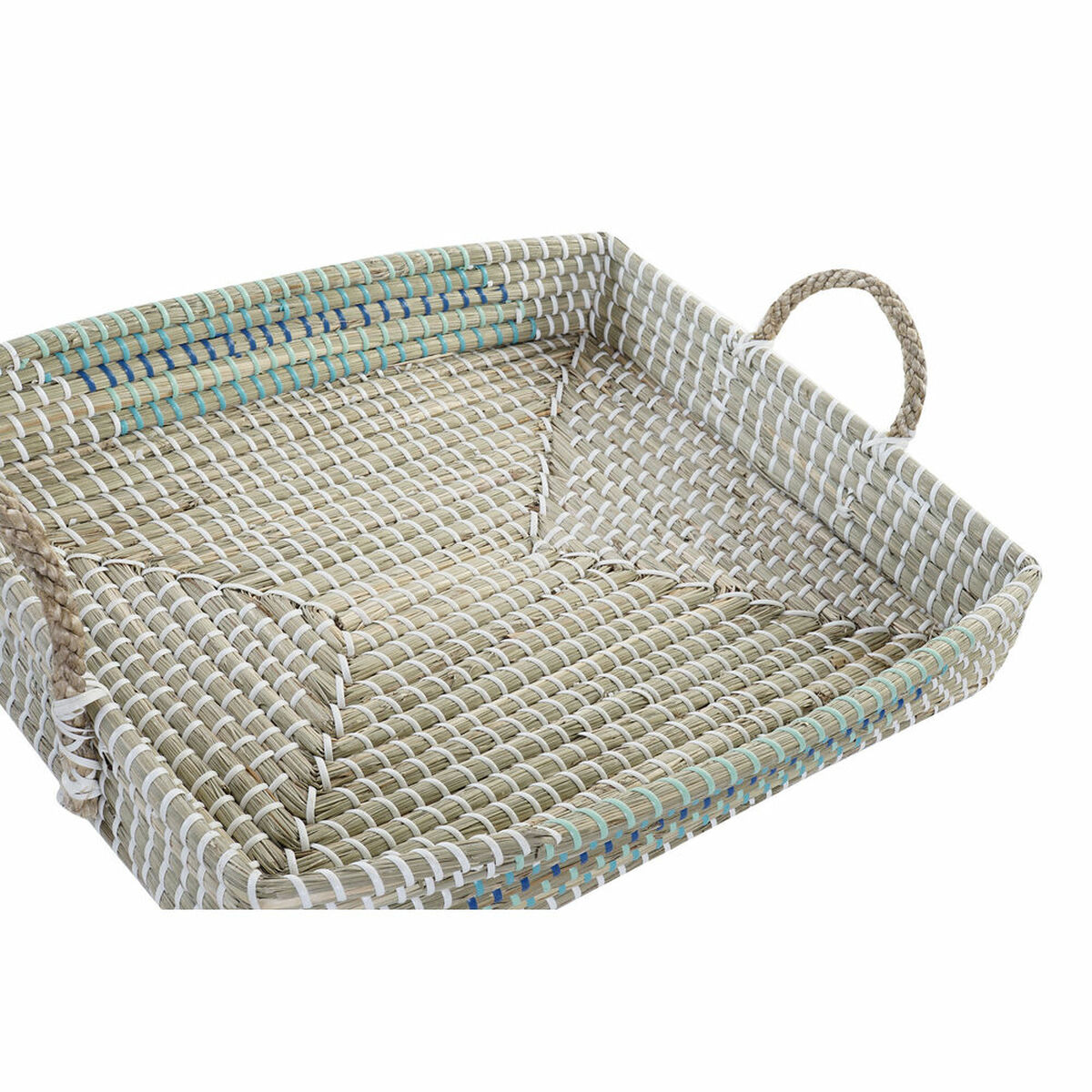Set of trays DKD Home Decor White Turquoise Natural 48 x 38 x 15 cm (2 Units)