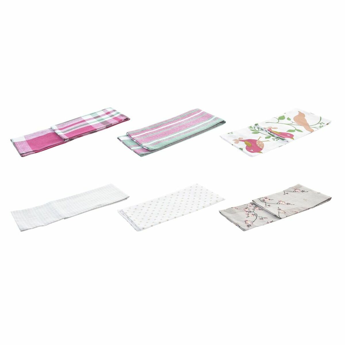 Set of Cloths DKD Home Decor Brown Red Green Beige 60 x 0,5 x 40 cm Flowers Birds