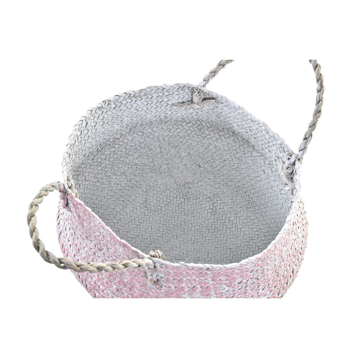 Basket DKD Home Decor Pink Sky blue Bicoloured Natural Fibre Mediterranean 25 x 25 x 25 cm