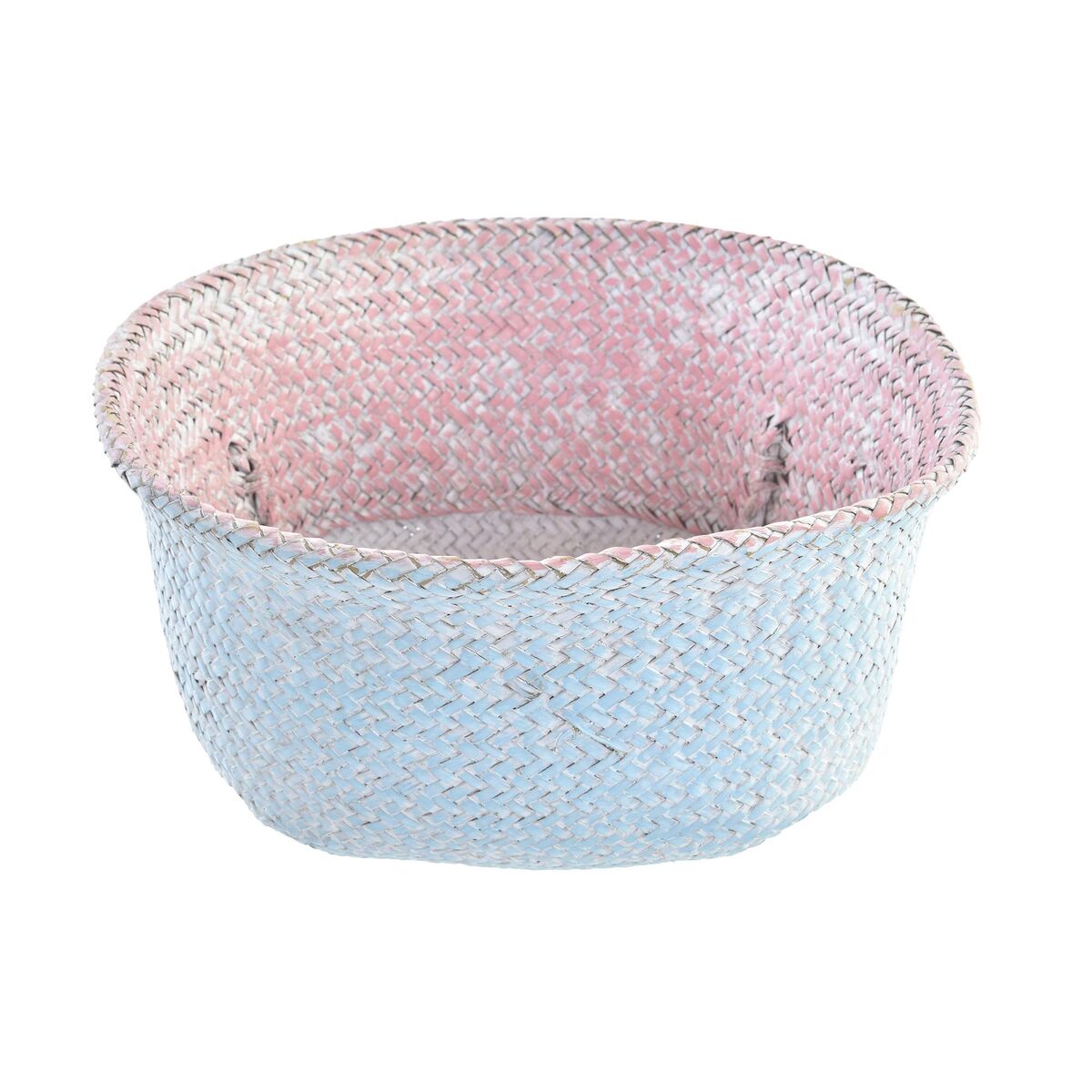 Basket DKD Home Decor Pink Sky blue Bicoloured Natural Fibre Mediterranean 25 x 25 x 25 cm