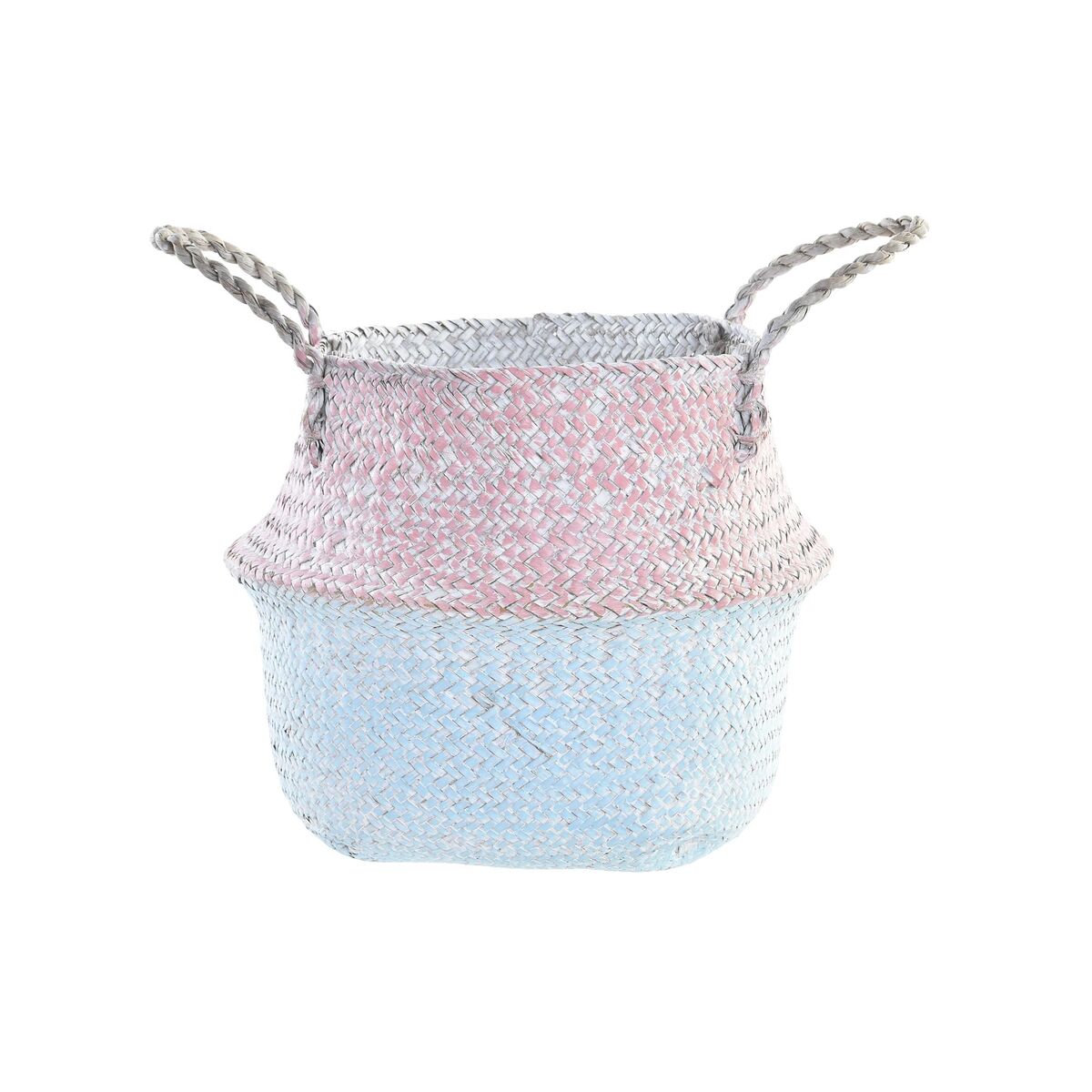 Basket DKD Home Decor Pink Sky blue Bicoloured Natural Fibre Mediterranean 25 x 25 x 25 cm Basket DKD Home Decor Pink Sky blue Bicoloured Natural Fibre Mediterranean 25 x 25 x 25 cm