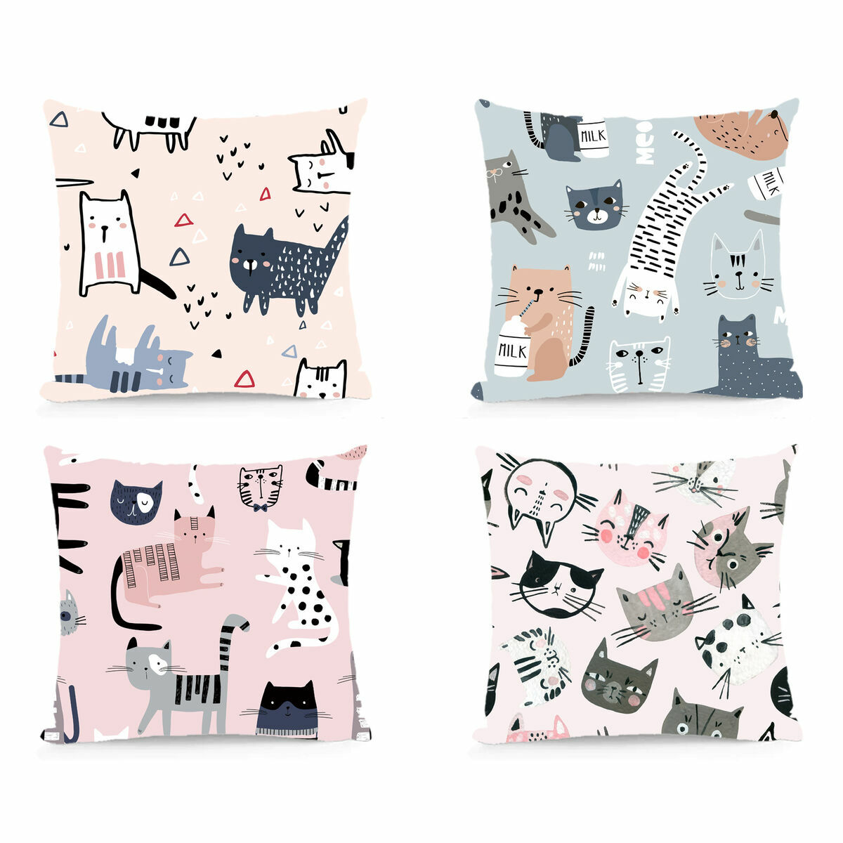 Cushion DKD Home Decor Polyester Multicolour Microfibre Cats (40 x 10 x 40 cm) (4 Units)