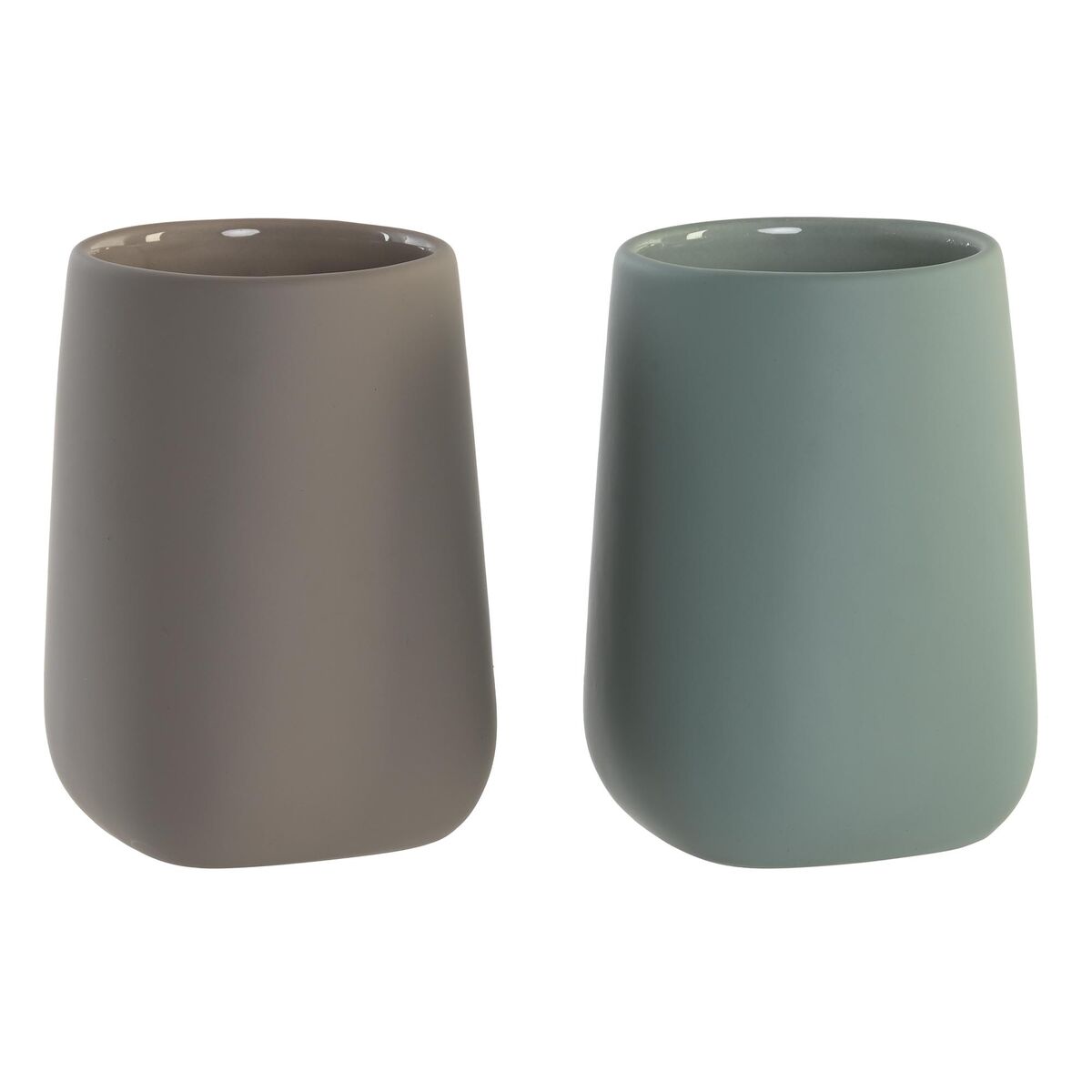 Toothbrush Holder DKD Home Decor Green Beige Dolomite 8 x 8 x 11 cm (2 Units)
