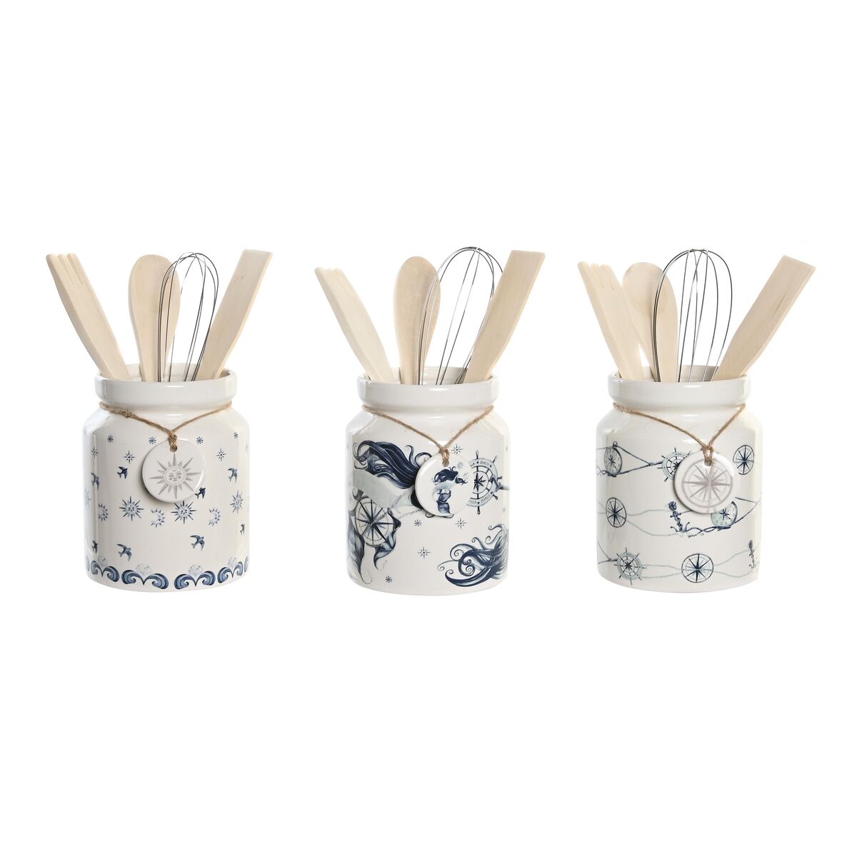 Pot for Kitchen Utensils DKD Home Decor Metal Dolomite MDF Wood 12 x 12 x 25 cm (3 Units)