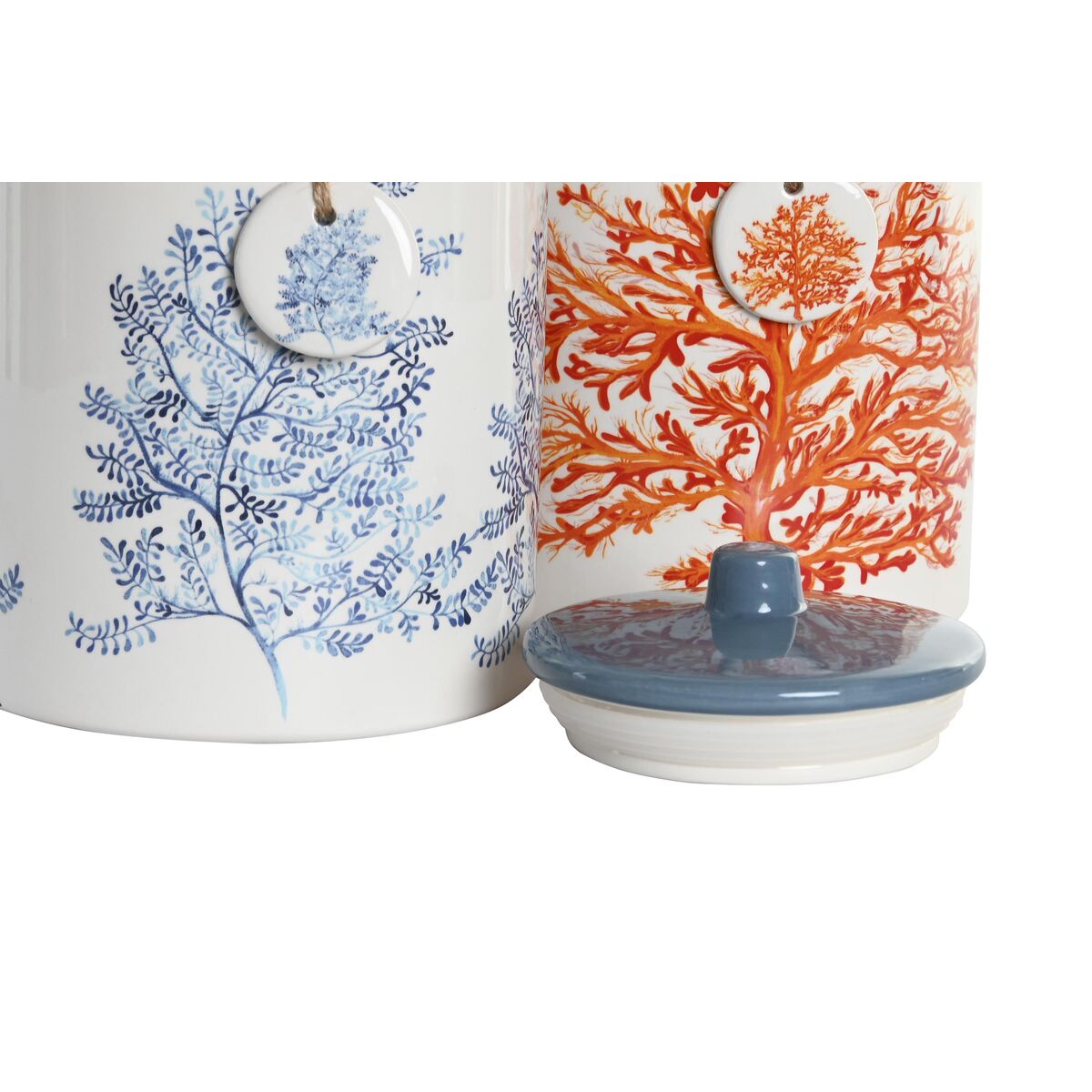 Tin DKD Home Decor Blue Coral Fuchsia White Dolomite (2 Units) (15 x 15 x 22 cm)