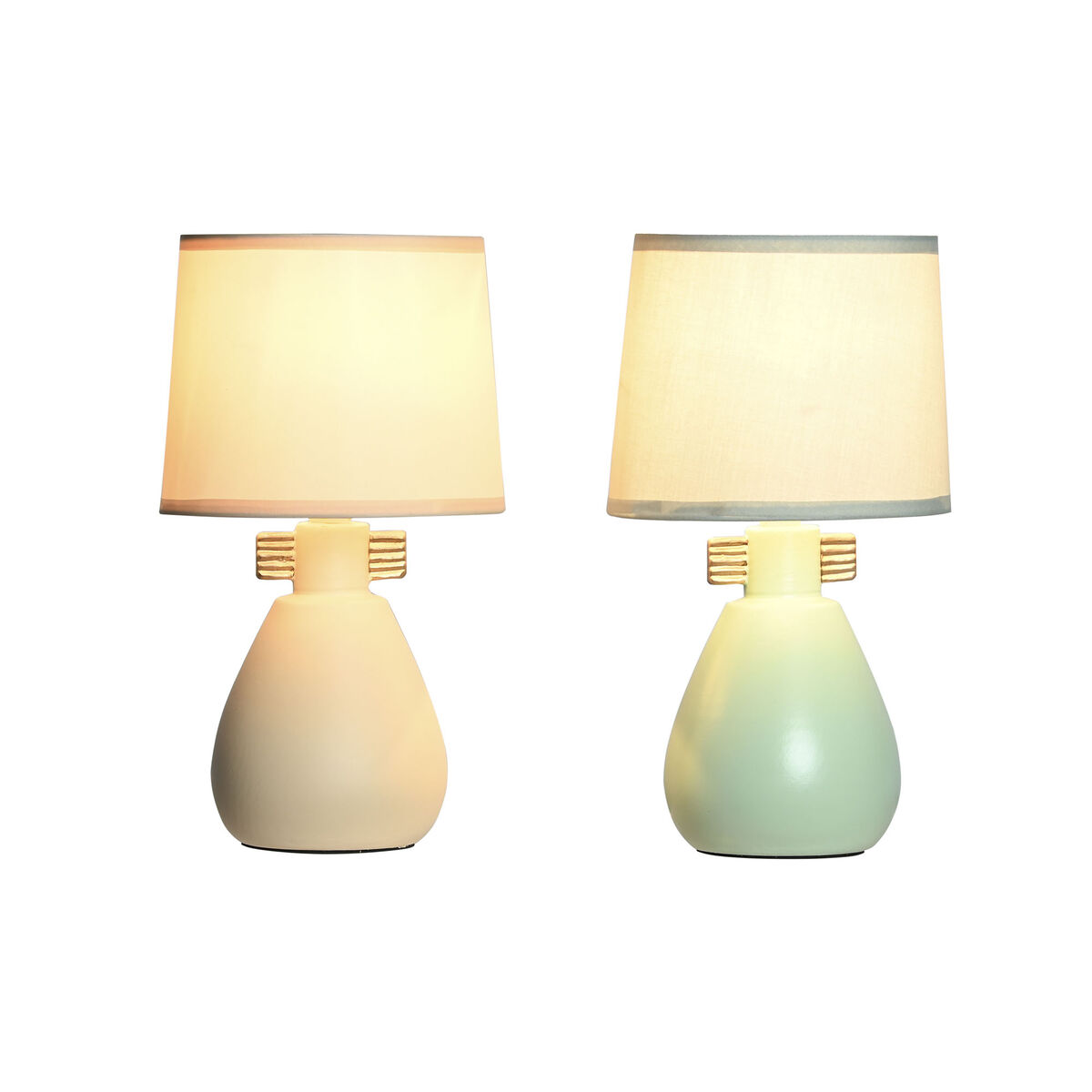 Desk lamp DKD Home Decor Cloth Polyester Green Cream Stoneware 220 V 40 W (2 Units) (16 x 16 x 27 cm)