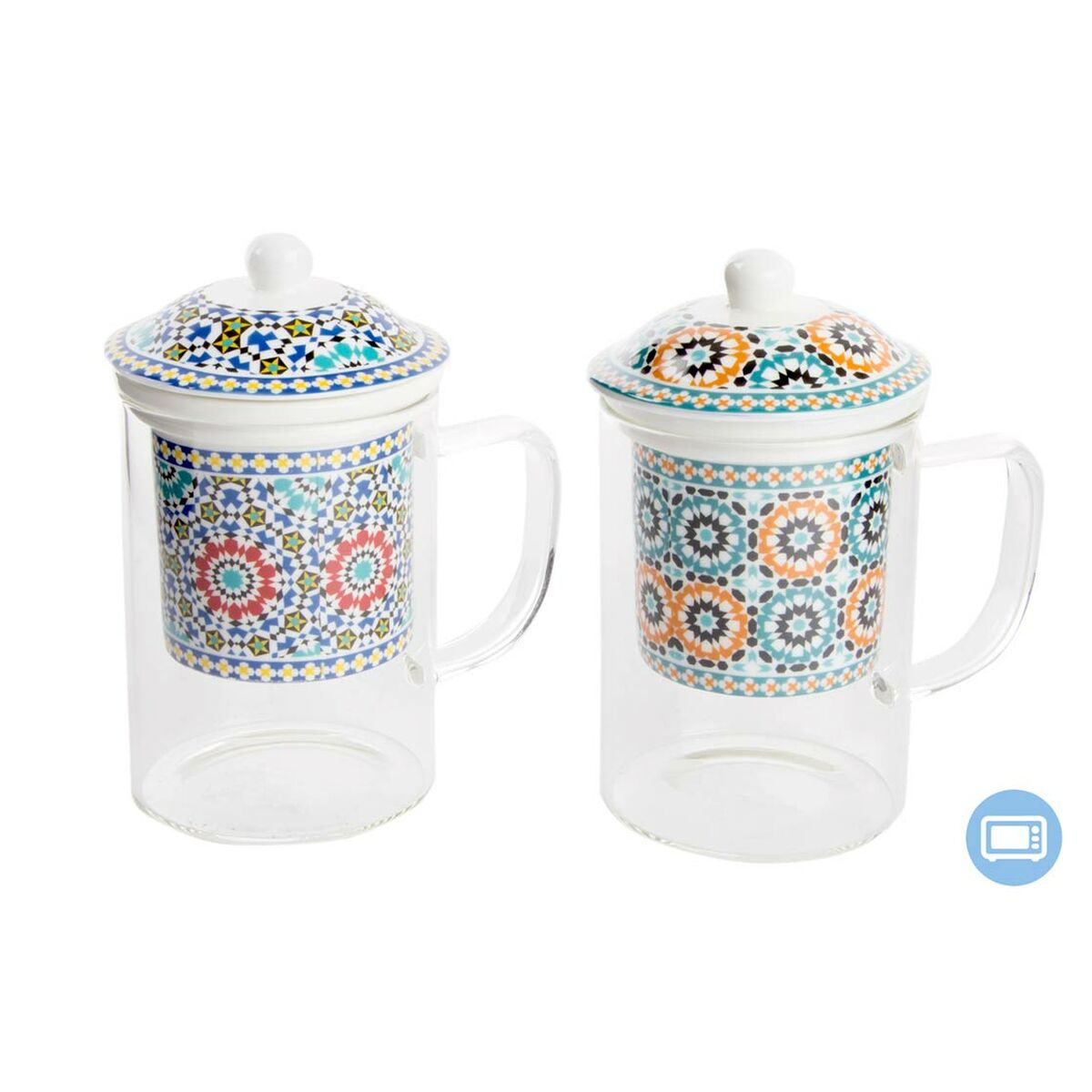 Cup with Tea Filter DKD Home Decor Multicolour Orange Tile Arab 300 ml (2 Units) Cup with Tea Filter DKD Home Decor Multicolour Orange Tile Arab 300 ml (2 Units)