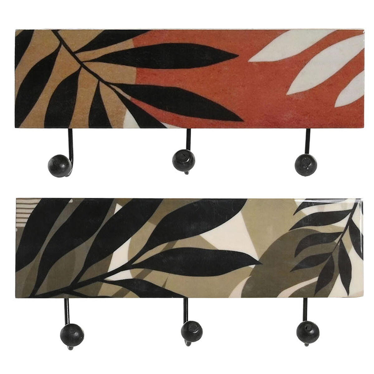 Wall mounted coat hanger DKD Home Decor Multicolour Iron Mango wood Tropical Leaf of a plant Lacquered 38 x 5 x 18 cm (2 Units)