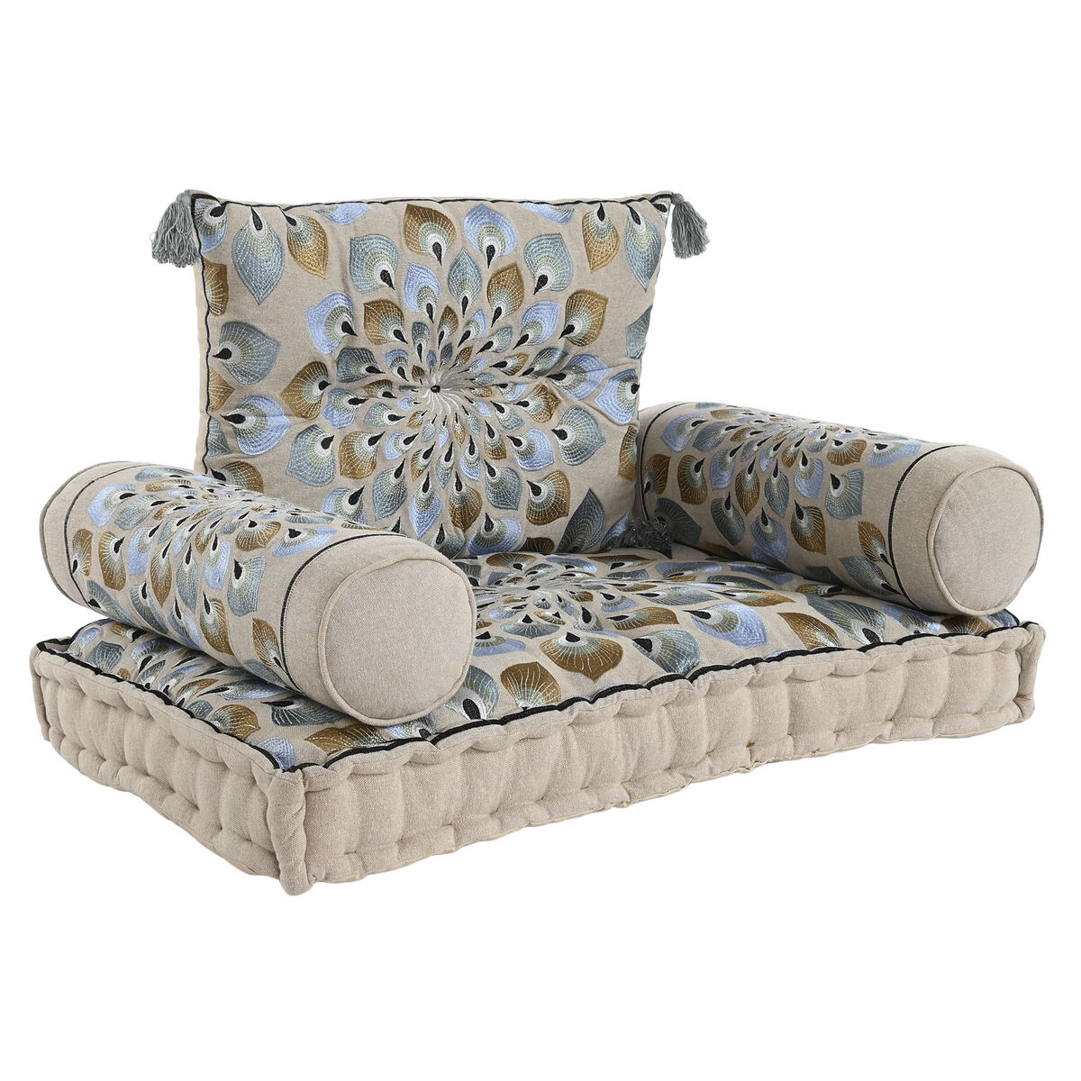 Garden sofa DKD Home Decor Blue Beige 90 x 55 x 18 cm Garden sofa DKD Home Decor Blue Beige 90 x 55 x 18 cm