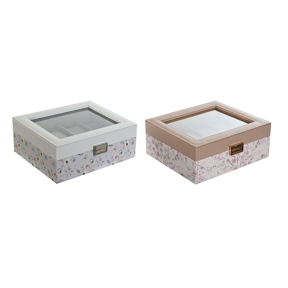 Box for watches DKD Home Decor Blue Light Pink Crystal 22,5 x 19,5 x 9,5 cm (2 Units)