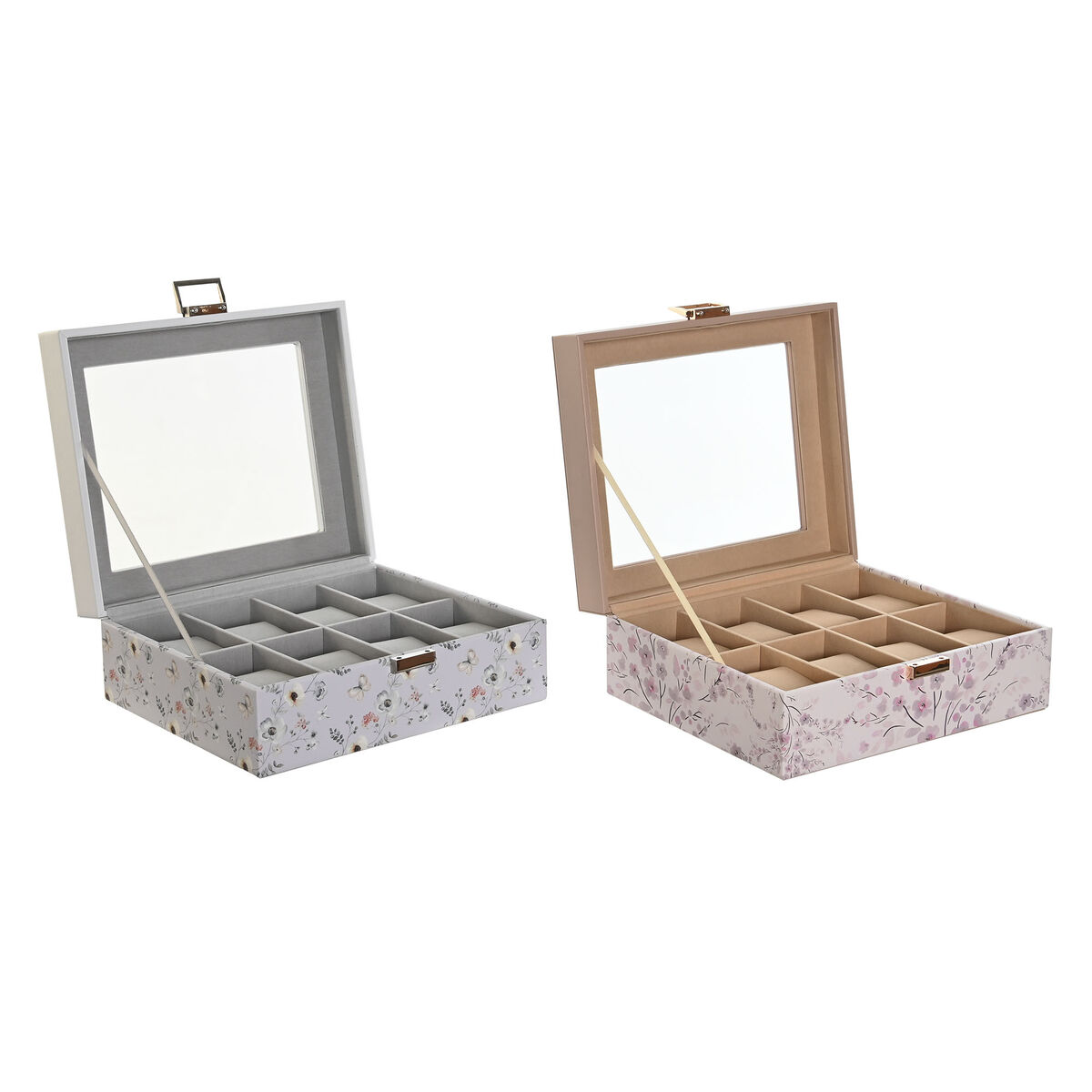 Box for watches DKD Home Decor Blue Light Pink Crystal 22,5 x 19,5 x 9,5 cm (2 Units)