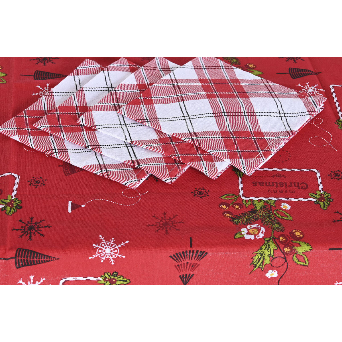 Table linen set DKD Home Decor White Red Green Beige (5 Pieces) (2 Units)
