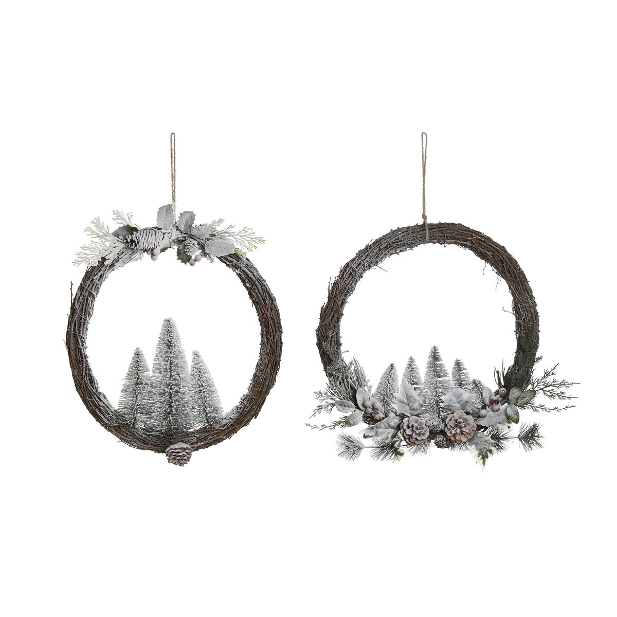 Advent wreathe DKD Home Decor Natural wicker Pineapple Snowfall 46 x 7 x 46 cm (2 Units)