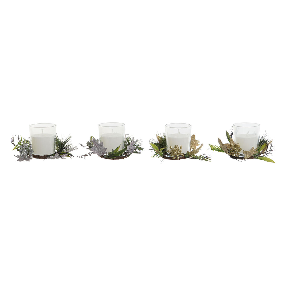 Candles DKD Home Decor Golden Silver Christmas 10 x 10 x 7 cm (2 Units)